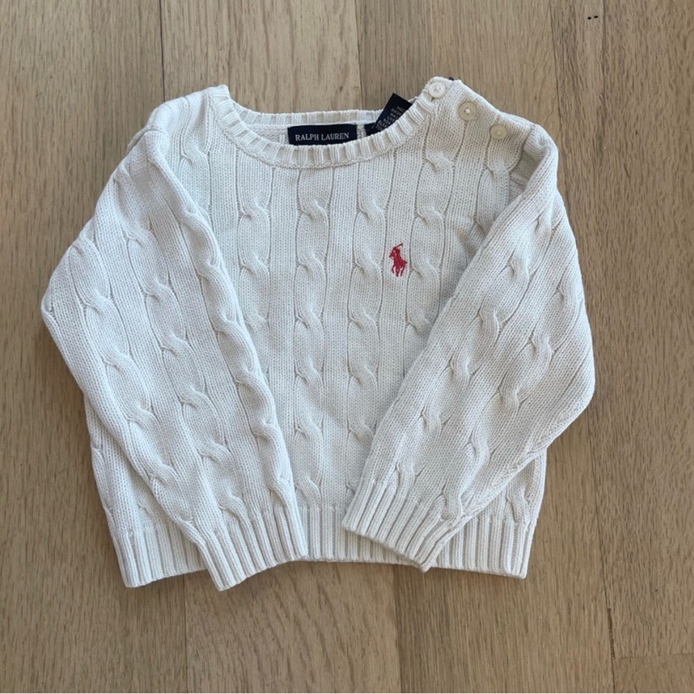 Ralph Lauren toddler girl white cotton cable knit sweater 2T.
